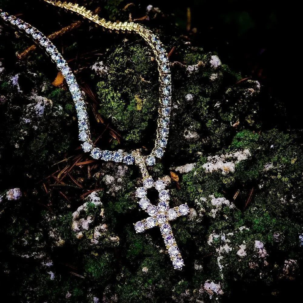 14k Gp Simulated Diamond Ankh Tennis Chain Set - Picture 2 of 3